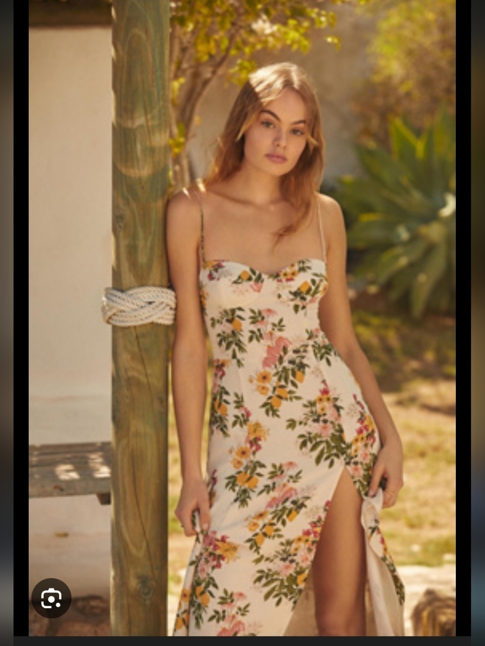 Reformation Floral Midi Slip Dress in Cream with Pink & Yellow Blooms